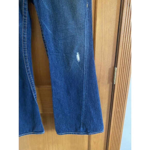 True Religion Men Denim Jeans 36 Bootcut/Flare Twisted Seams Green/Yellow Paint - Picture 6 of 13